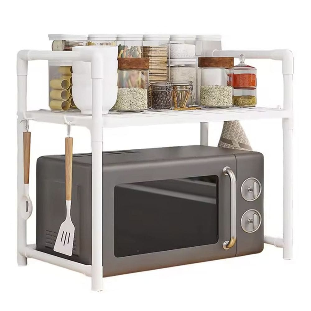 Suporte Rack Organizador Cozinha Microondas Armario Compacto Prateleiras Gancho Organiza Escorre Louças Tempero