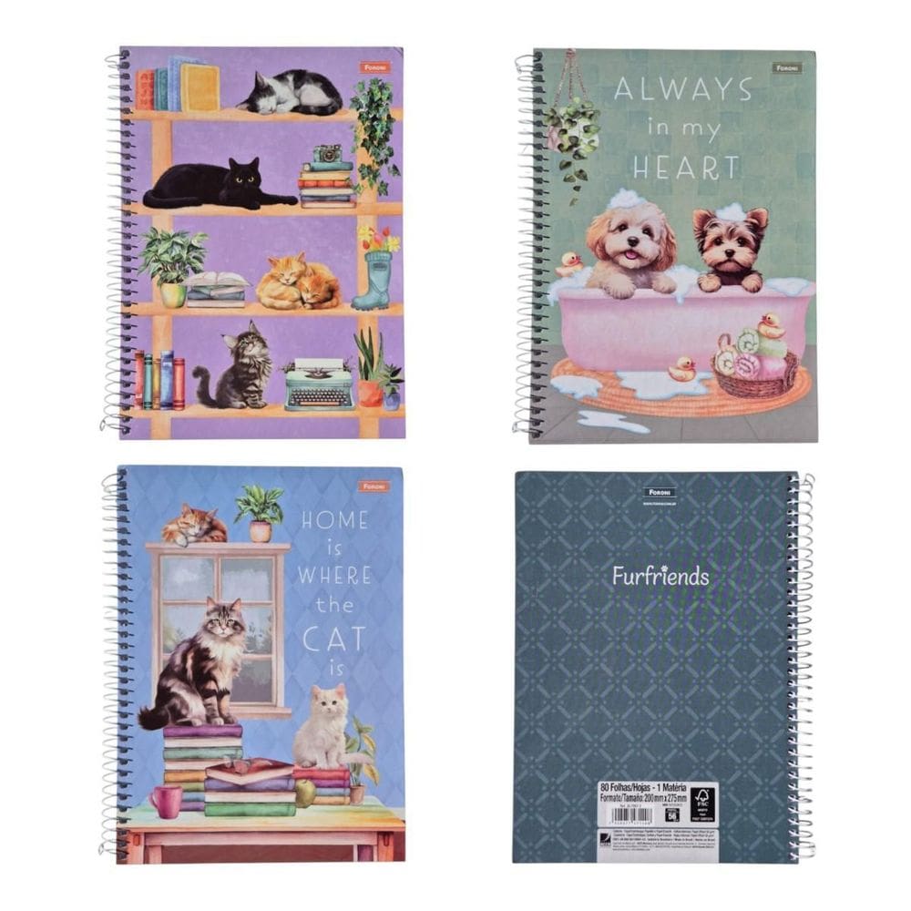 Caderno Universitario 1 Materia 80 Folhas Fur Friends Foroni