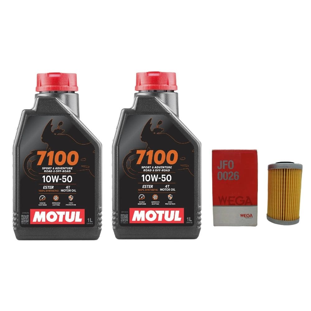 kit Troca óleo 2l MOTUL 7100 10W50 4T + 1 filtro óleo JFO0026 WEGA Dominar 400 200