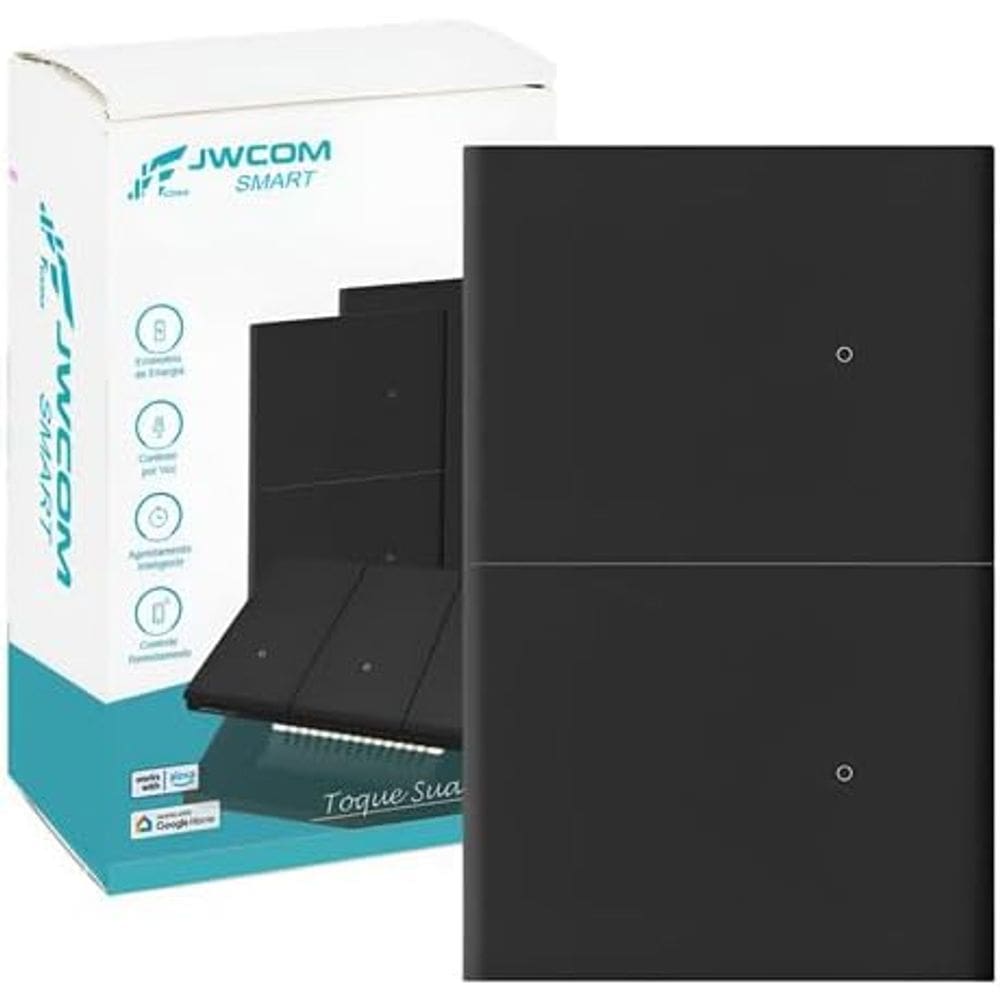 Interruptor Inteligente Tecla Física WIFI  2 Botões PRETO  jwcom SA-WF216B-PT Compativel com Alexa