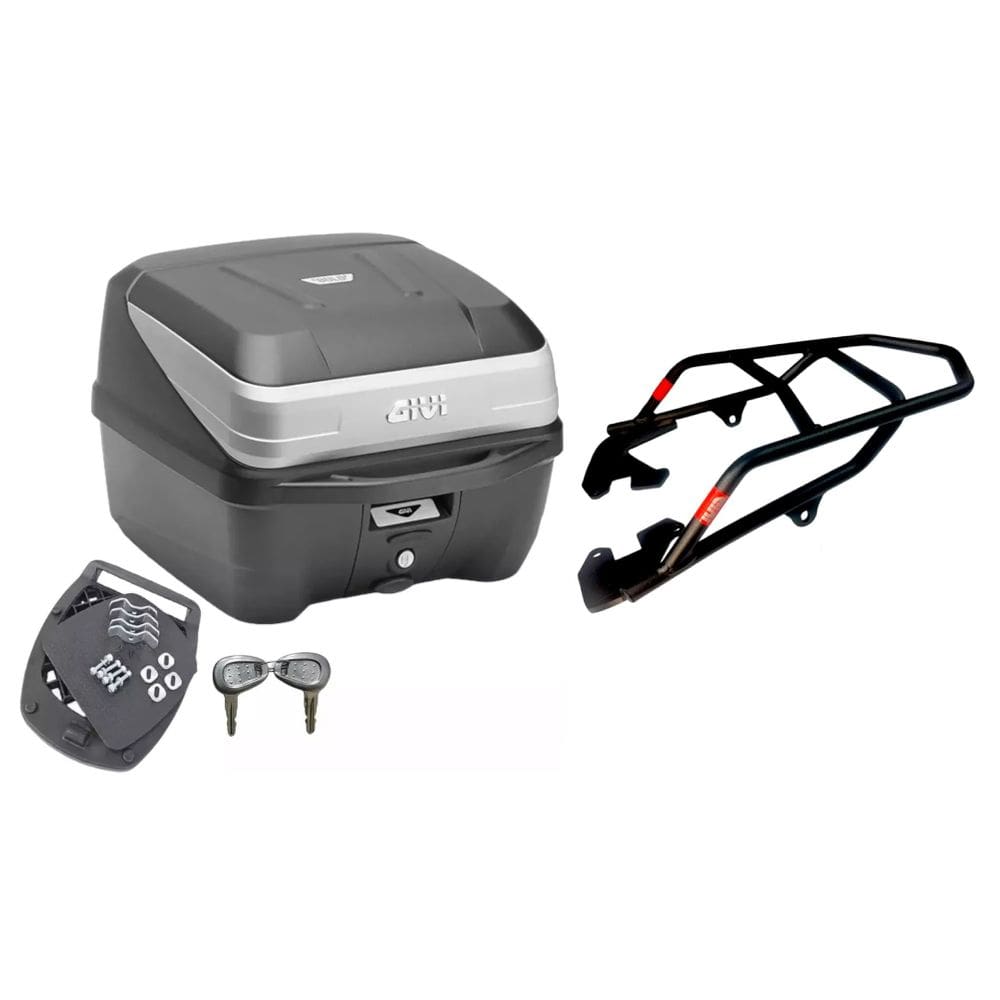 Kit Bau 33L Monolock Givi Traffic Iii Prata + Bagageiro Moto Honda Cg Titan 160 2025 Fan Start Preto