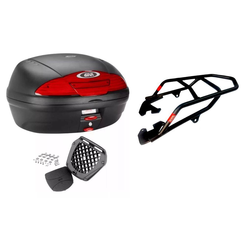 Bau Bauleto 45L Monolock Simply E450n Givi + Bagageiro Traseiro Titan 160 2025 Fan Start Preto