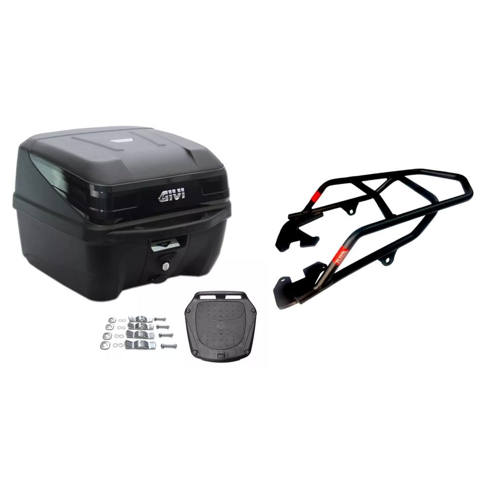 Kit Bau Traseiro 33L Monolock Traffic Iii Preto T33ntbr Givi + Bagageiro Moto Titan 160 2025 Fan Start Preto