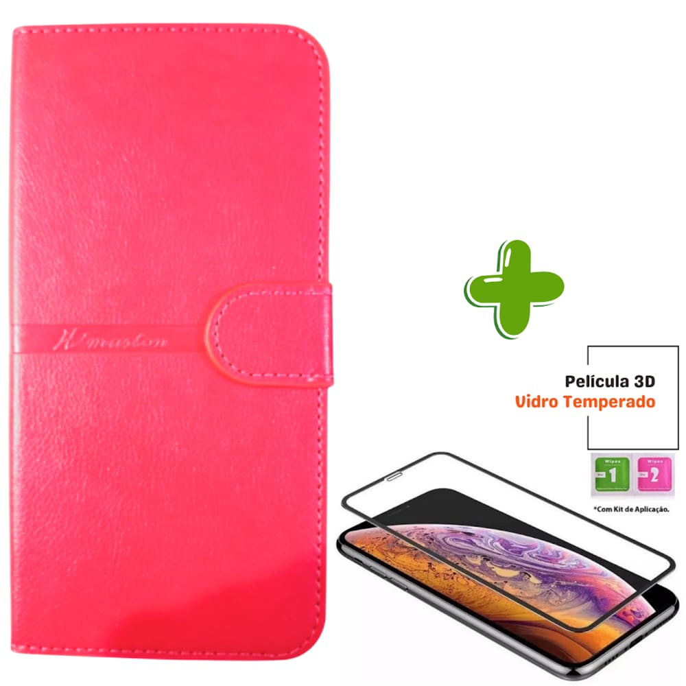 Kit Capa Carteira Compatível c/ Motorola G75 + Película 3D