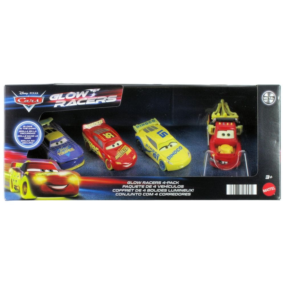Brinquedo Disney Cars Glow Racers, pacote com 4 unidades, Lightning McQueen, Mater