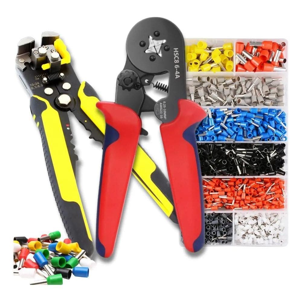 2X Kit Alicate Crimpar Descascador 1200 Terminais Ilhós Tubu