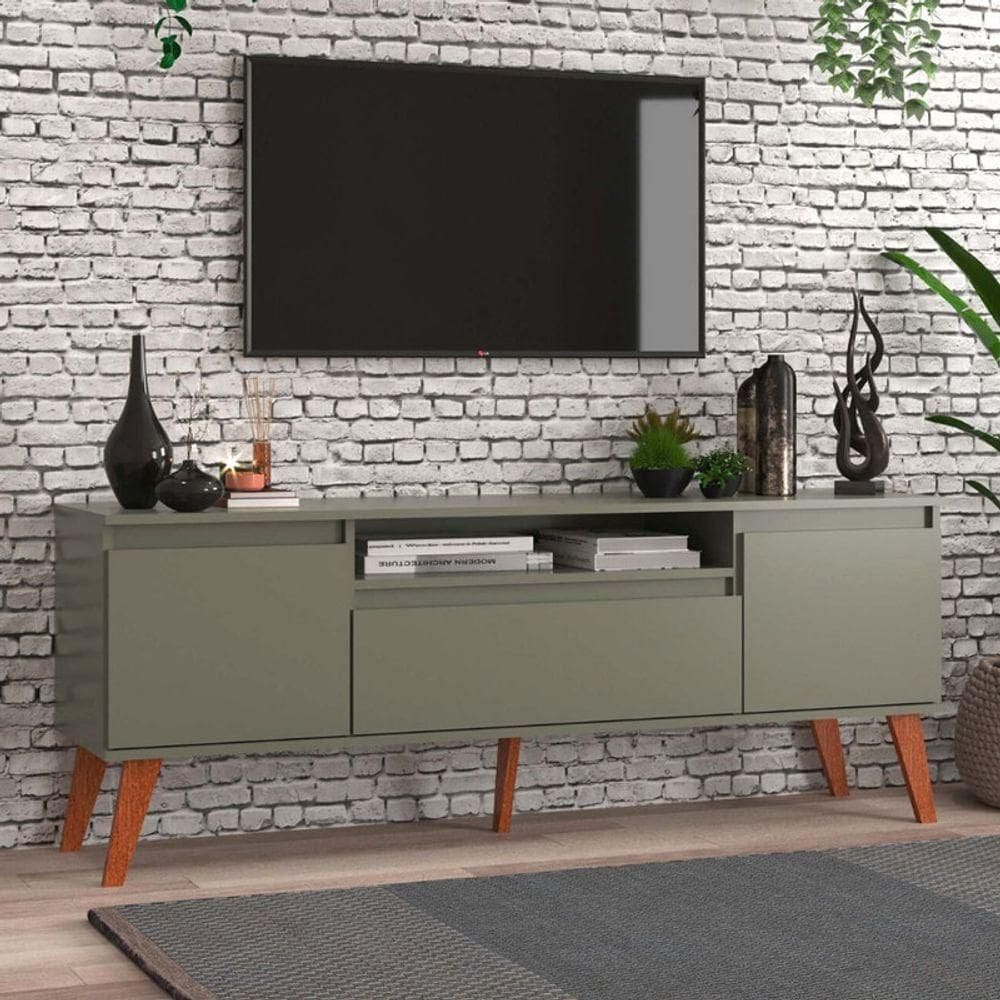 Rack Para Tv 150cm Retro Mdf Verde Dallas - On Móveis