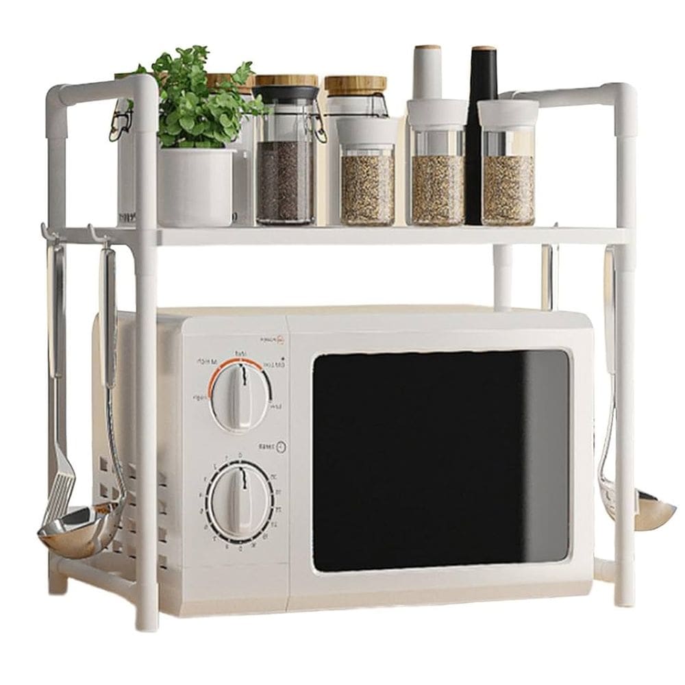 Suporte Rack Microondas Cozinha Organizador Prateleira Gancho Talher Louça Tempero Balcao Pia Armario Compacto