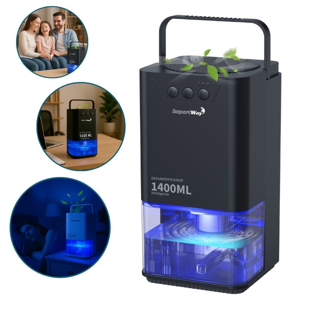 Desumidificador Antimofo Secar Ar Elétrico 1400ml Led Lâmpada Ambiente 7 Cores Preto Importway