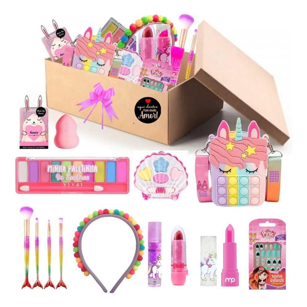 Kit Maquiagem Criança E Bolsa Na Caixa De Presente Com Laço