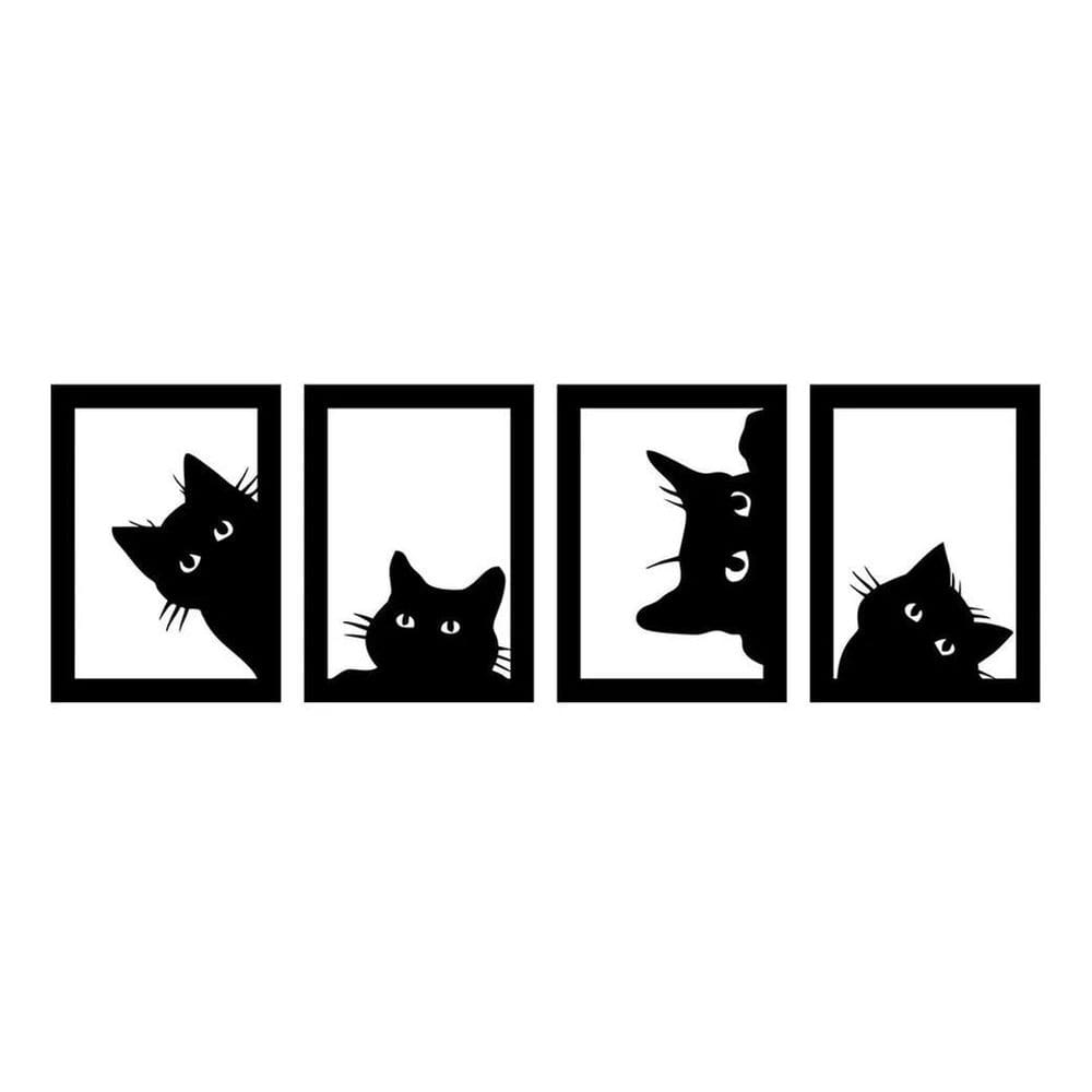 Conjunto 4 Quadro Decorativo Gatos Vazado Sala Placa Quadro