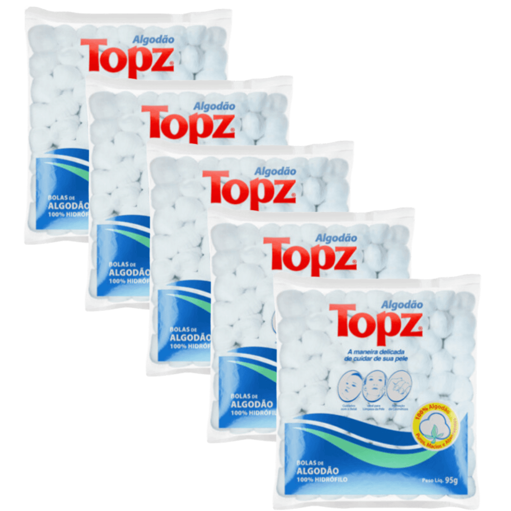 Kit 5 Pacotes de Algodão Bolinha 96g Topz