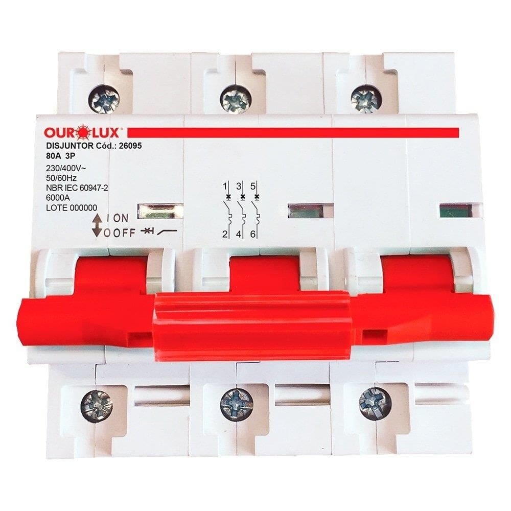 Disjuntor Ourolux Din 3P 80A Curva C Branco