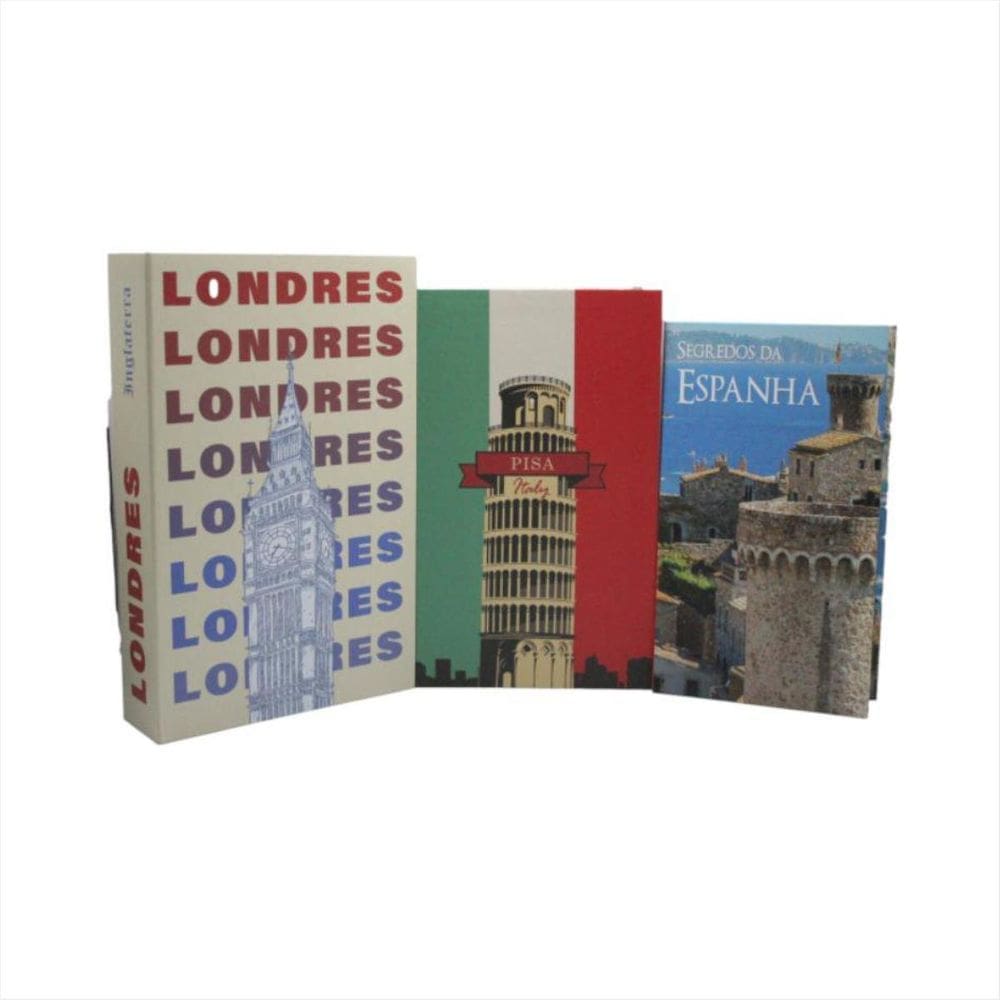 Caixa Livro Porta Objetos Paises Mundo Decorativo Fake Kit3