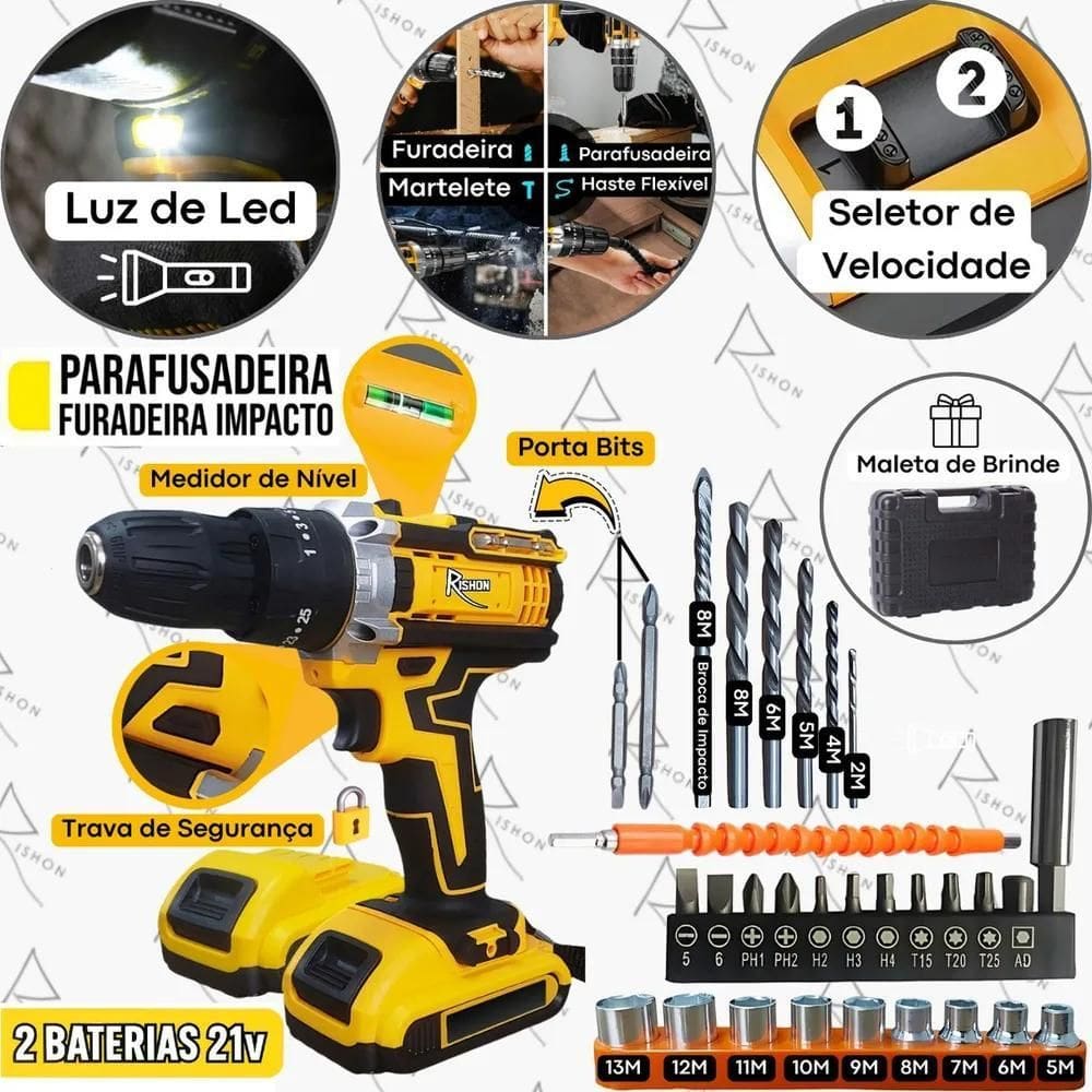 Parafusadeira E Furadeira Rishon Profissional 21V-Max Maleta