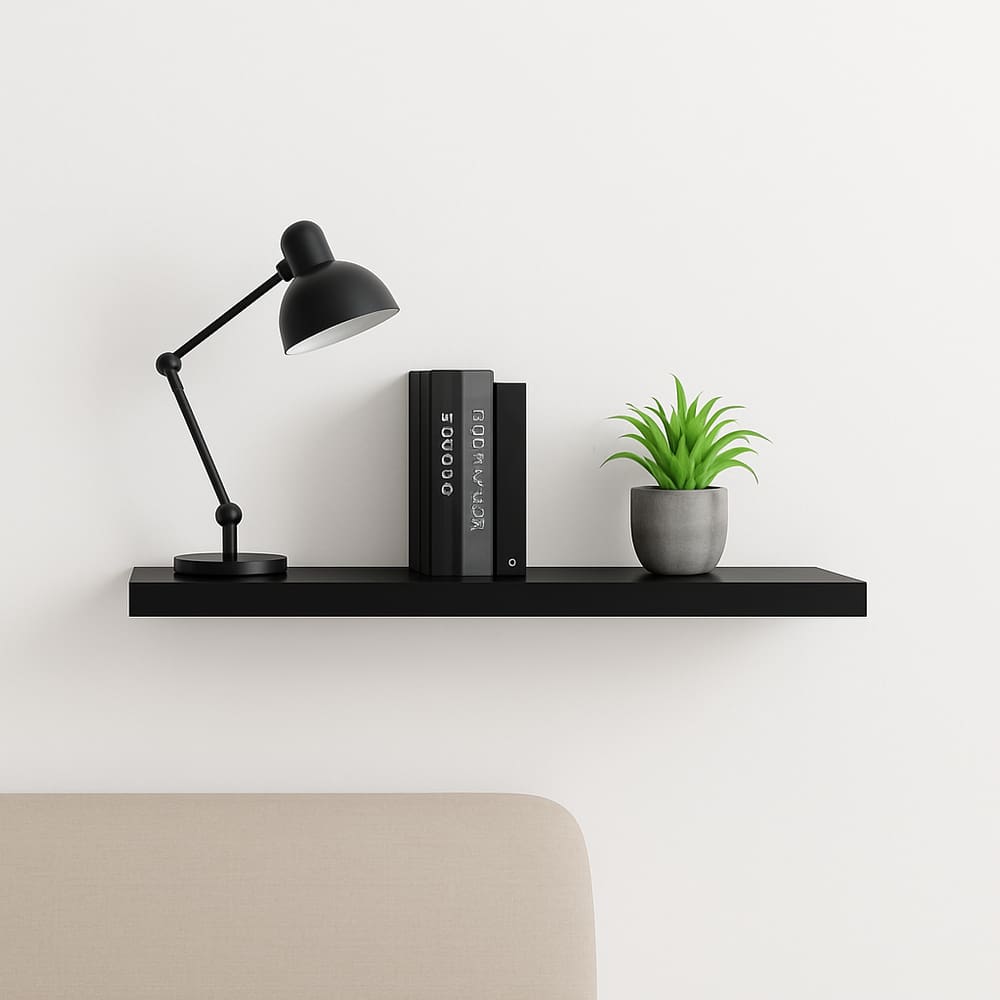 1 Prateleira De Parede 30x10cm Madeira Mdf Preto Com Suporte