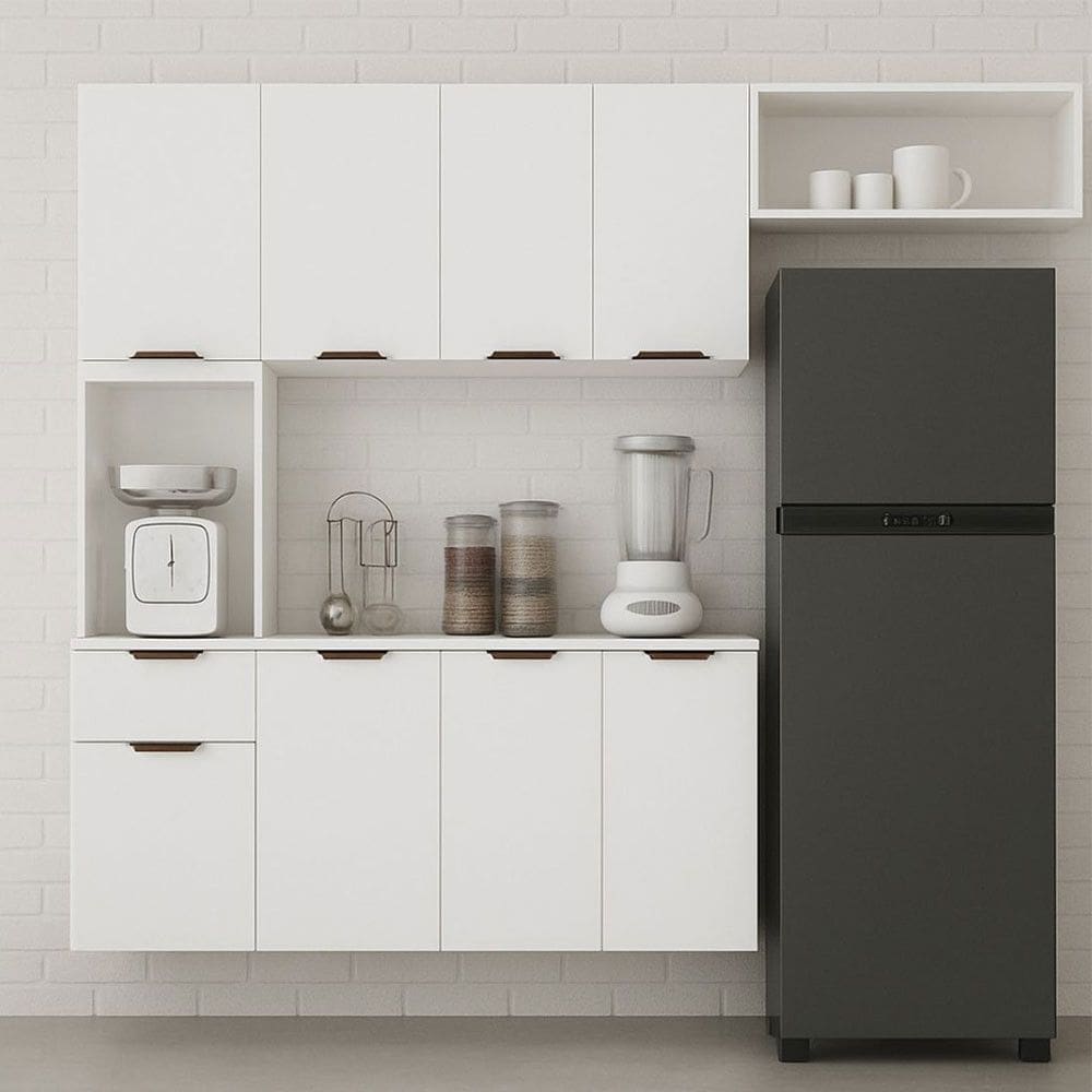 Cozinha Compacta Aura 8 Portas com Nicho Integrado Praticidade Fácil Limpeza