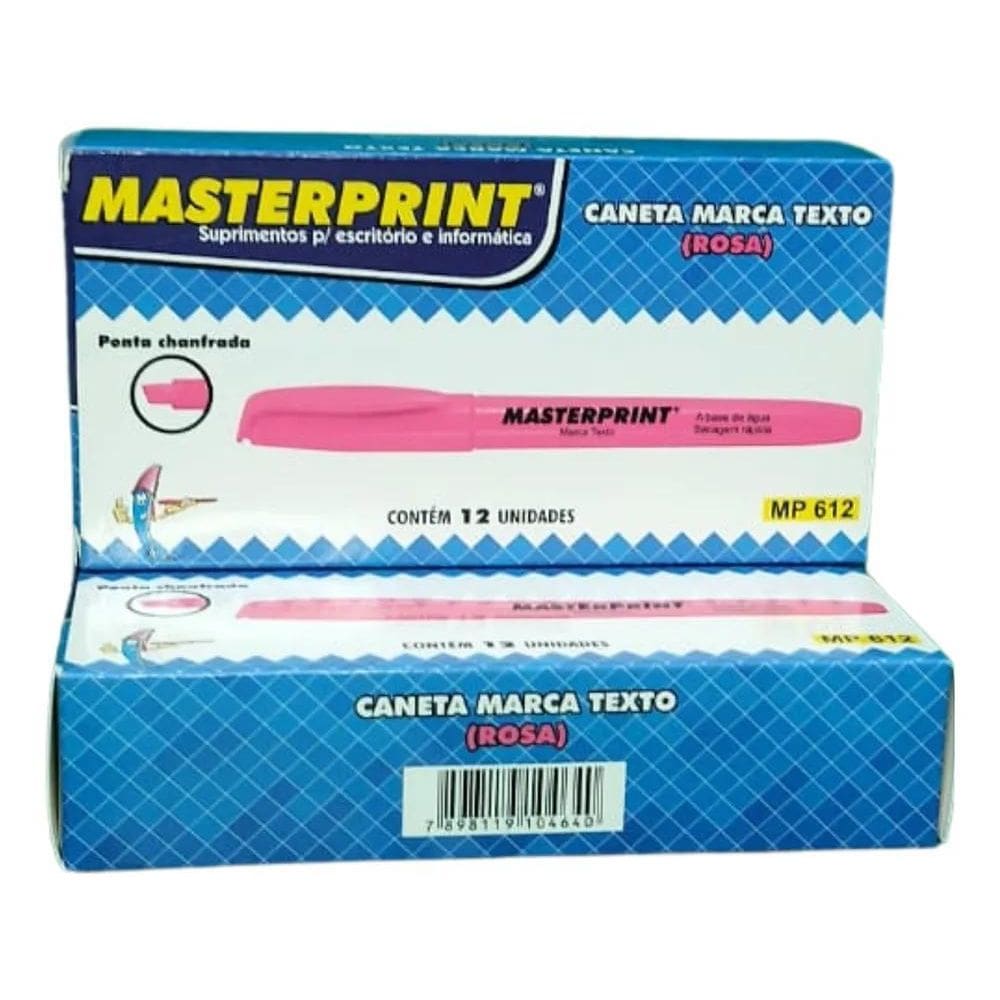 2X Caneta Marca Texto Masterprint Rosa Caixa Com 12 Unidades