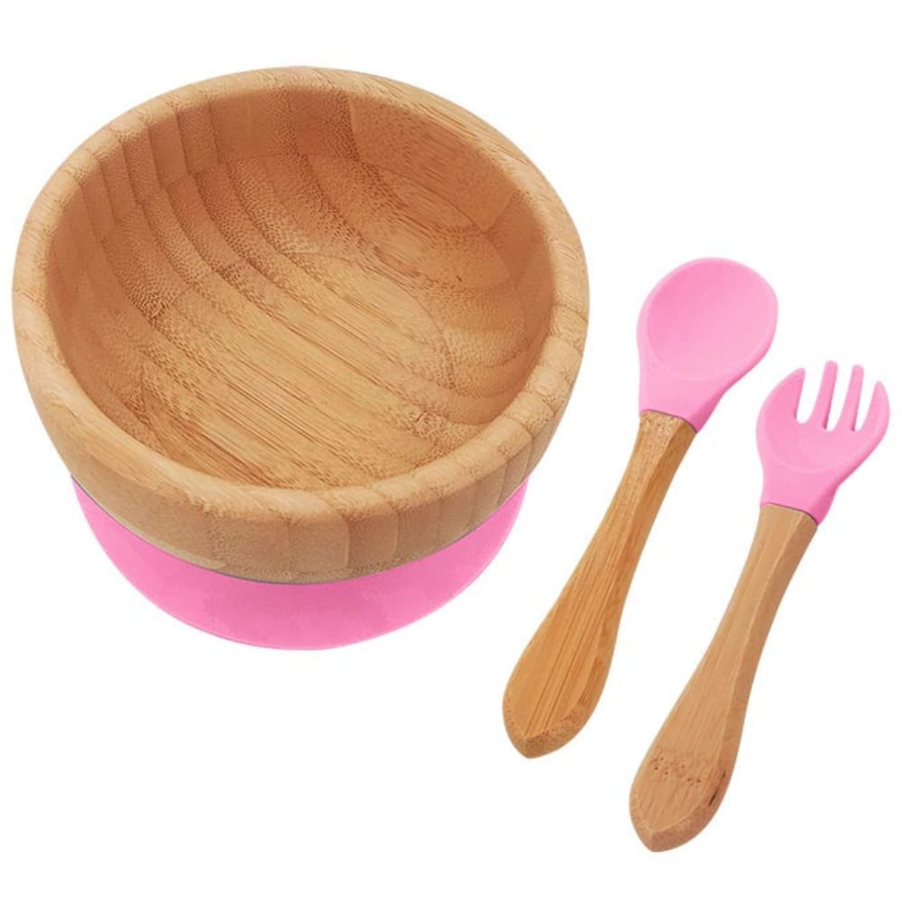 Jogo Refeição Infantil em Bambu e Ventosa de Silicone Rosa
