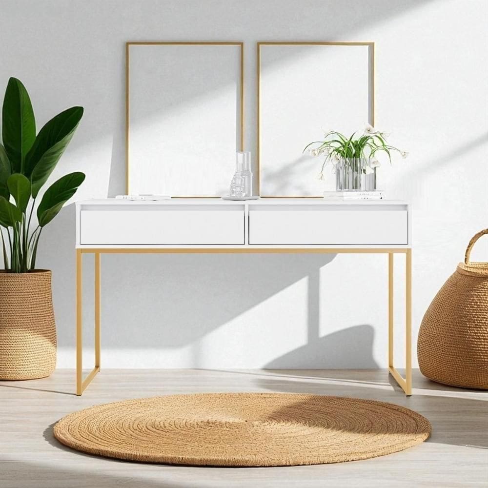 Aparador Pés Em Metal Moderno Estilo Industrial - Branco Dourado Branco Dourado