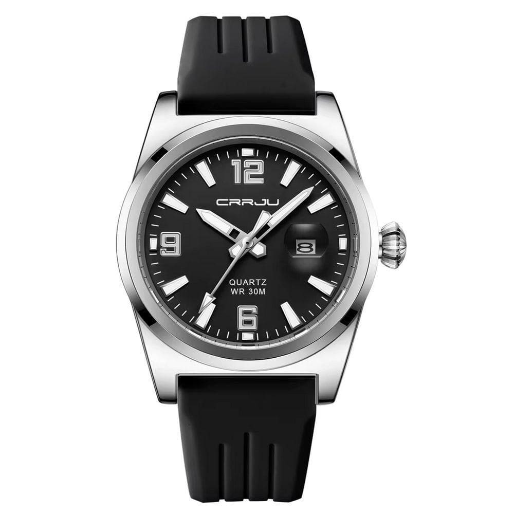 Relógio De Pulso Quartzo Esportivo À Prova Da Água Pulseira Silicone Preto