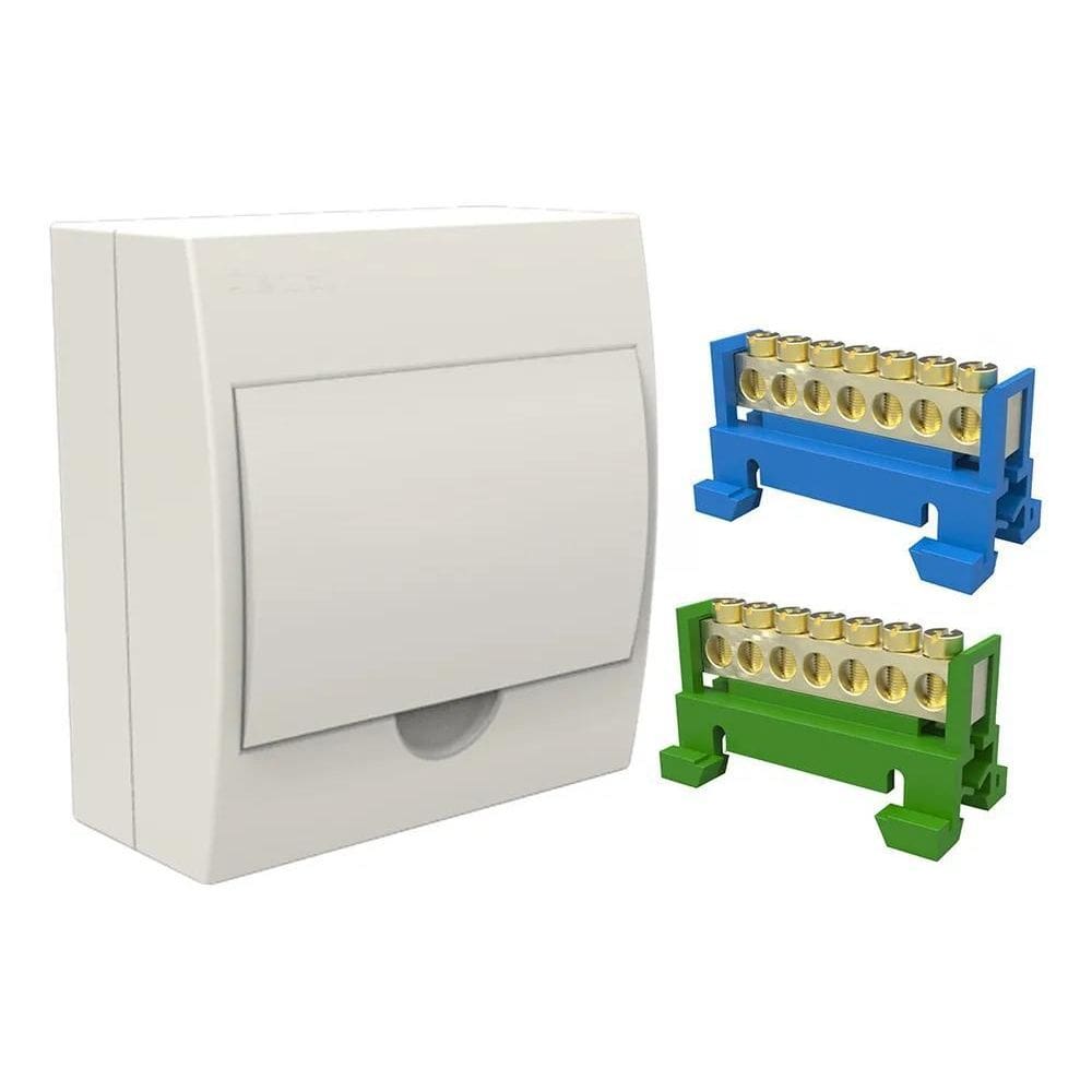 Kit Caixa Quadro Sobrepor P 8 Disjuntor C Barramentos T + N