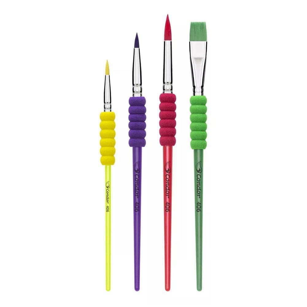Kit Pincel Escolar Com 4 Pincéis Coloridos 406 Condor
