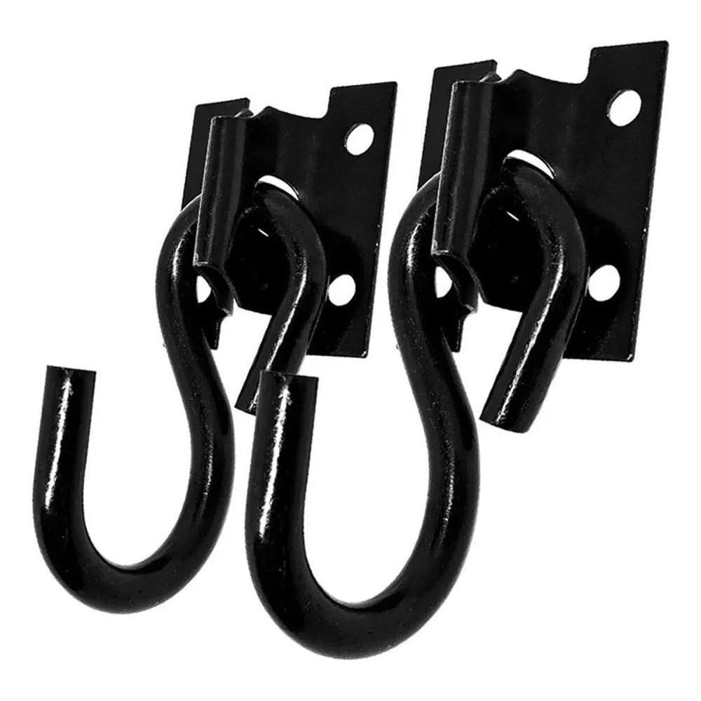 2X Gancho De Rede Reforçado Aço 3/8 Casal 250Kg Preto Brilha