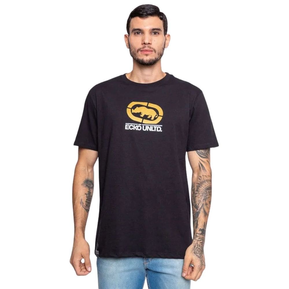 Camiseta Ecko Unltdo Logo Dourada Preta Básica