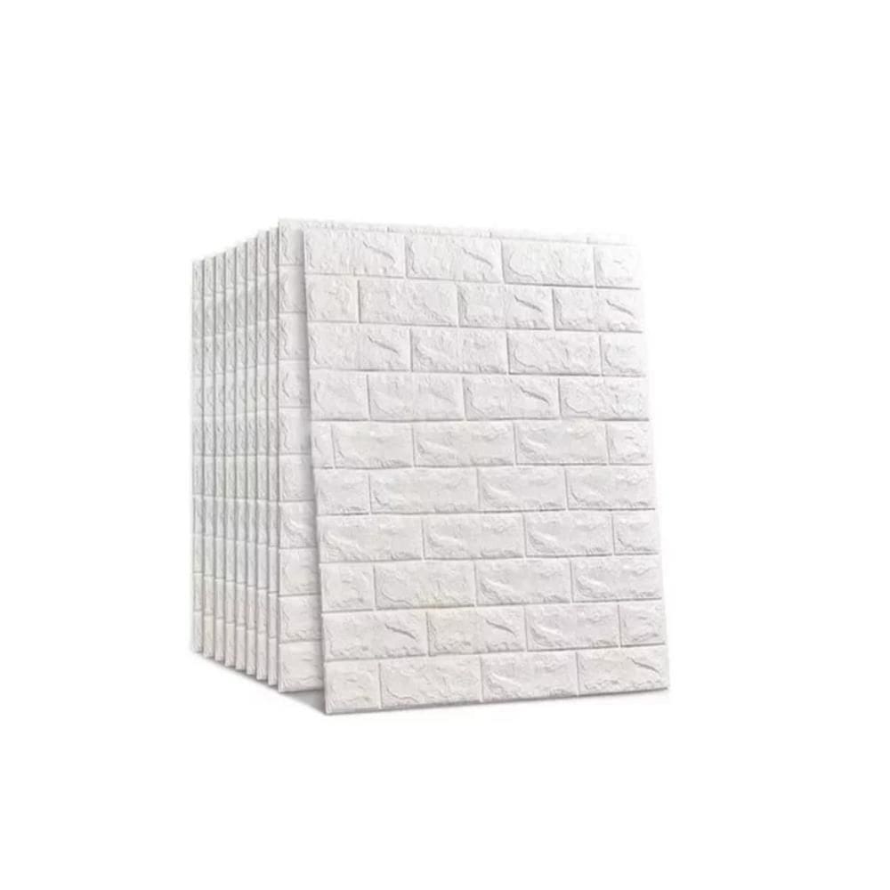 Papel Parede Painel 3d Tijolinho Branco Placa Auto Adesivo Revestimento Espuma 77x70cm Grande