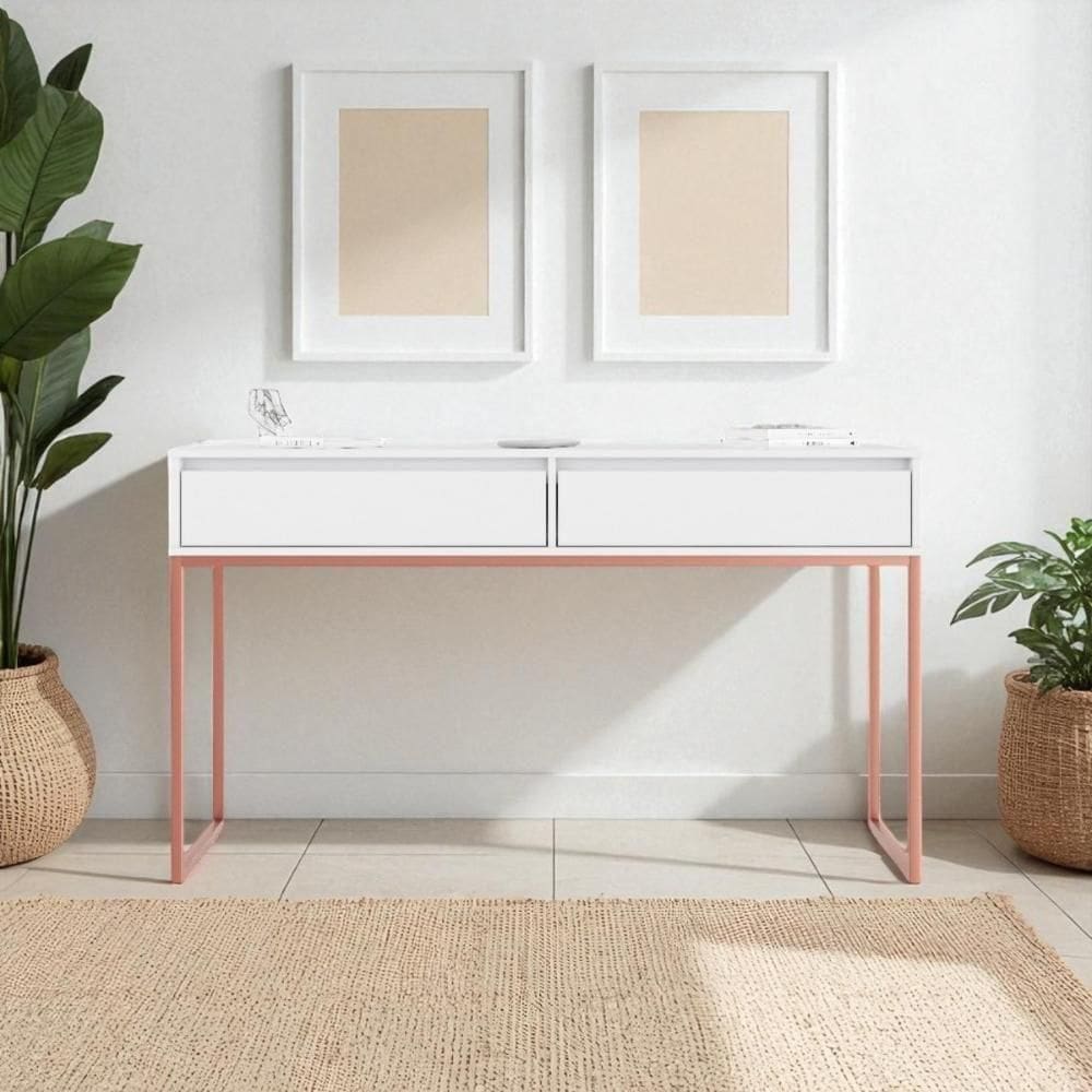 Aparador Metalic Pés Em Metal Estilo Industrial Sala Estar Branco Cobre