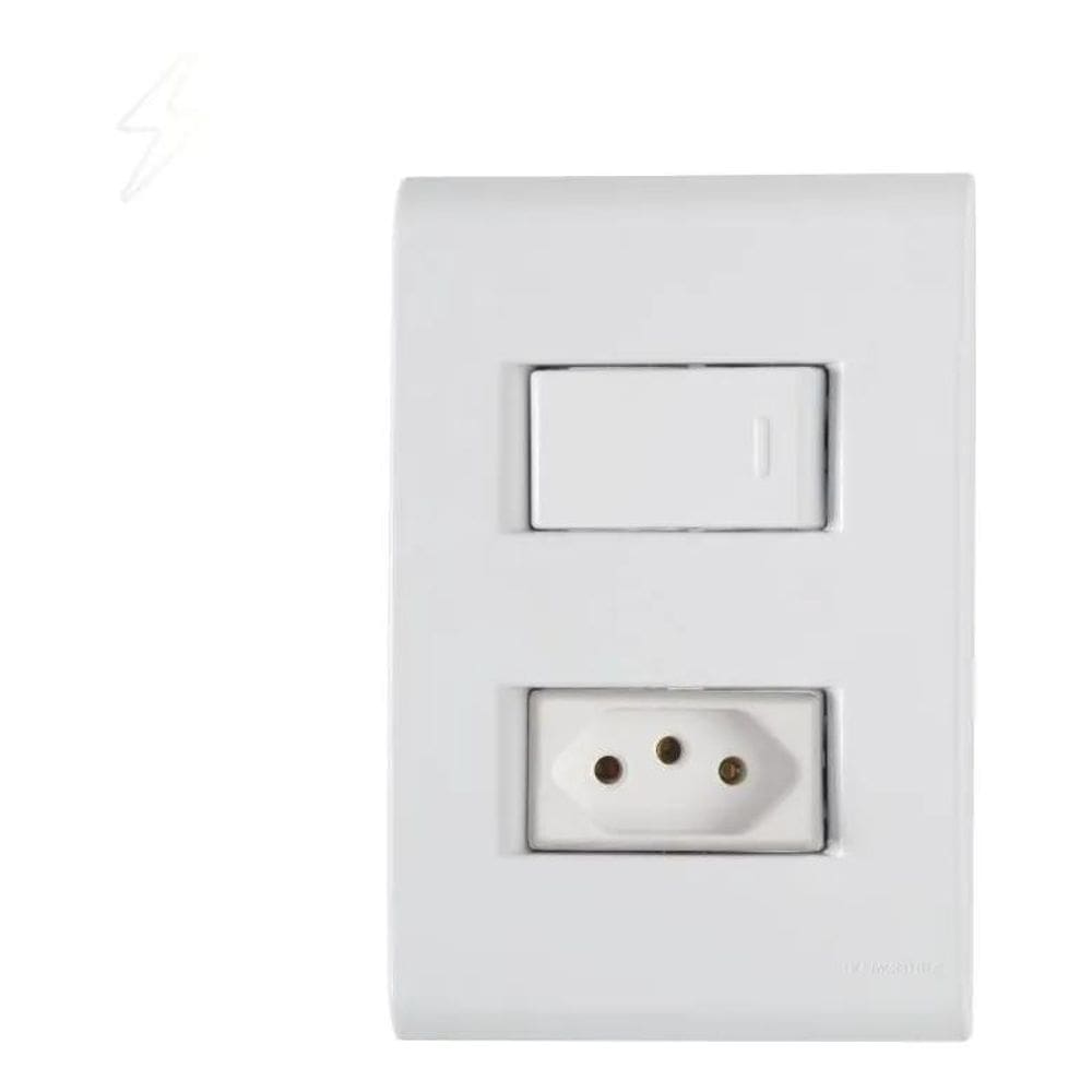 2X Interruptor Simples Com Tomada 10A Liz Branca Tramontina