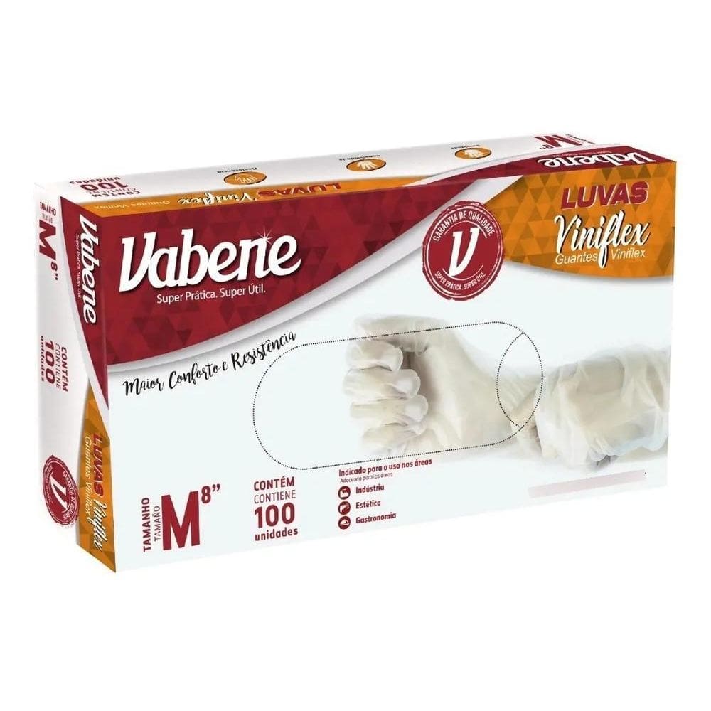 2X Luvas Descartáveis Vabene Viniflex Cor Transparente Taman