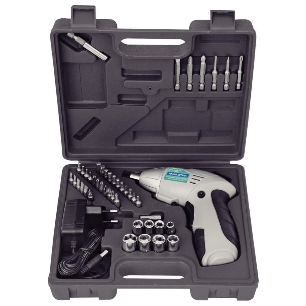 Parafusadeira Tramontina 46 Peças para Uso Doméstico a Bateria Ni-Cd 4,8 V com Maleta