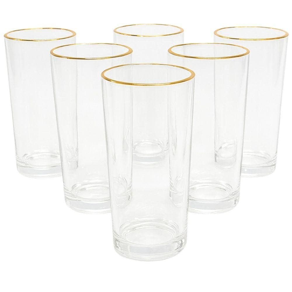 Conjunto de Copos 230ml 6 Peças Borda Dourada - Quanhe