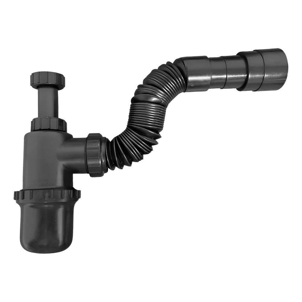 2X Sifão Sanfonado Copo Preto Universal Pia Cozinha Banheiro