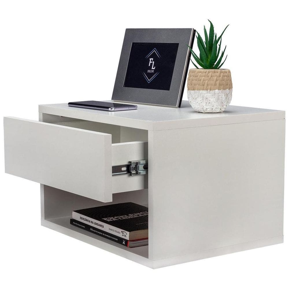 Mesinha Cabeceira Suspensa 40Cm Branca Gaveta Superior
