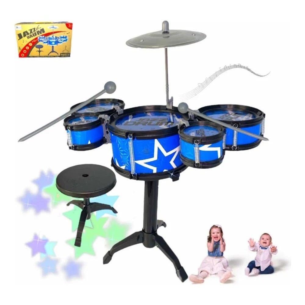 2X Mini Bateria Banquinho Instrumento Infantil Menino Ninho