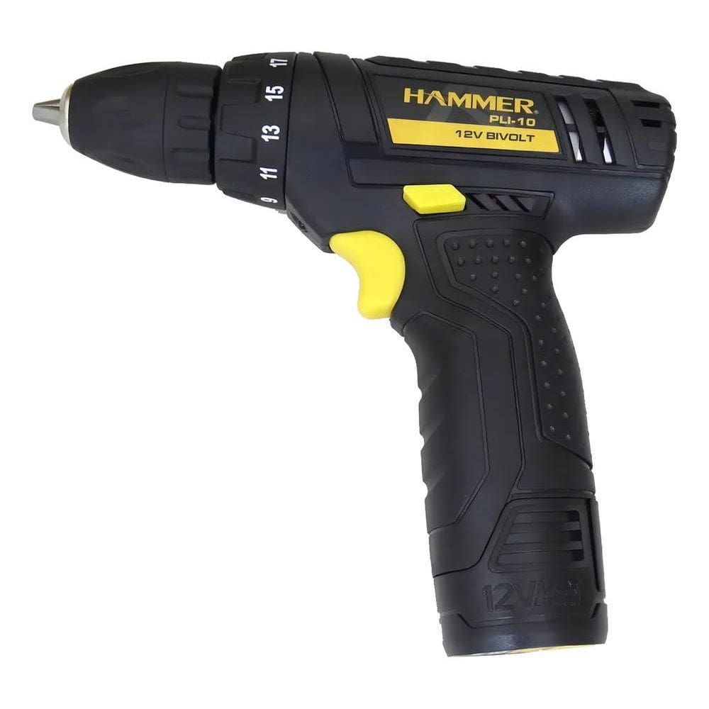 Furadeira Parafusadeira Lítio C/Kit Pli-10 Hammer Cor Preto