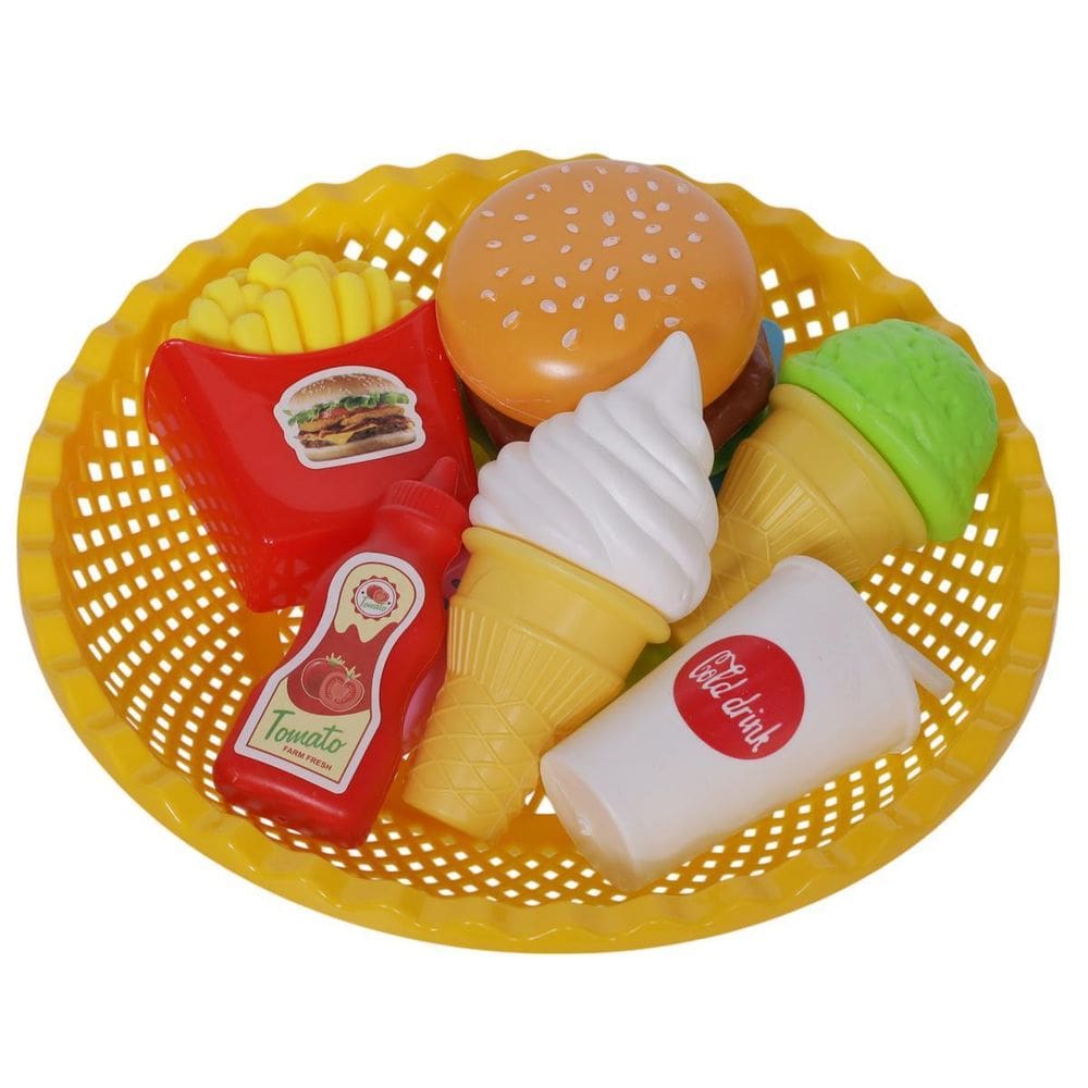 Kit Fast Food Comidinha Infantil Com Cesta 9 Pçs