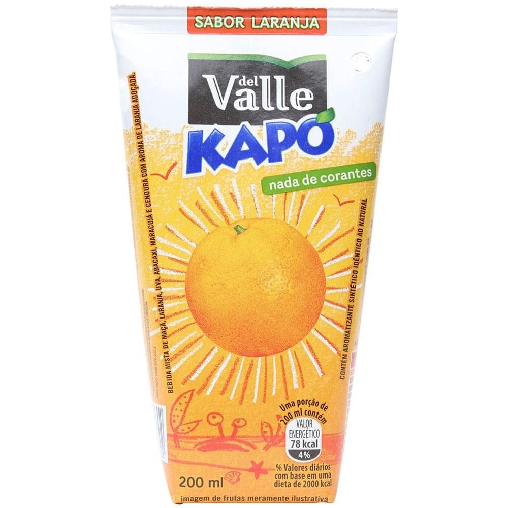 Fardo Lacrado Com 12 Un de Suco Kapo Del Valle Laranja 200ml