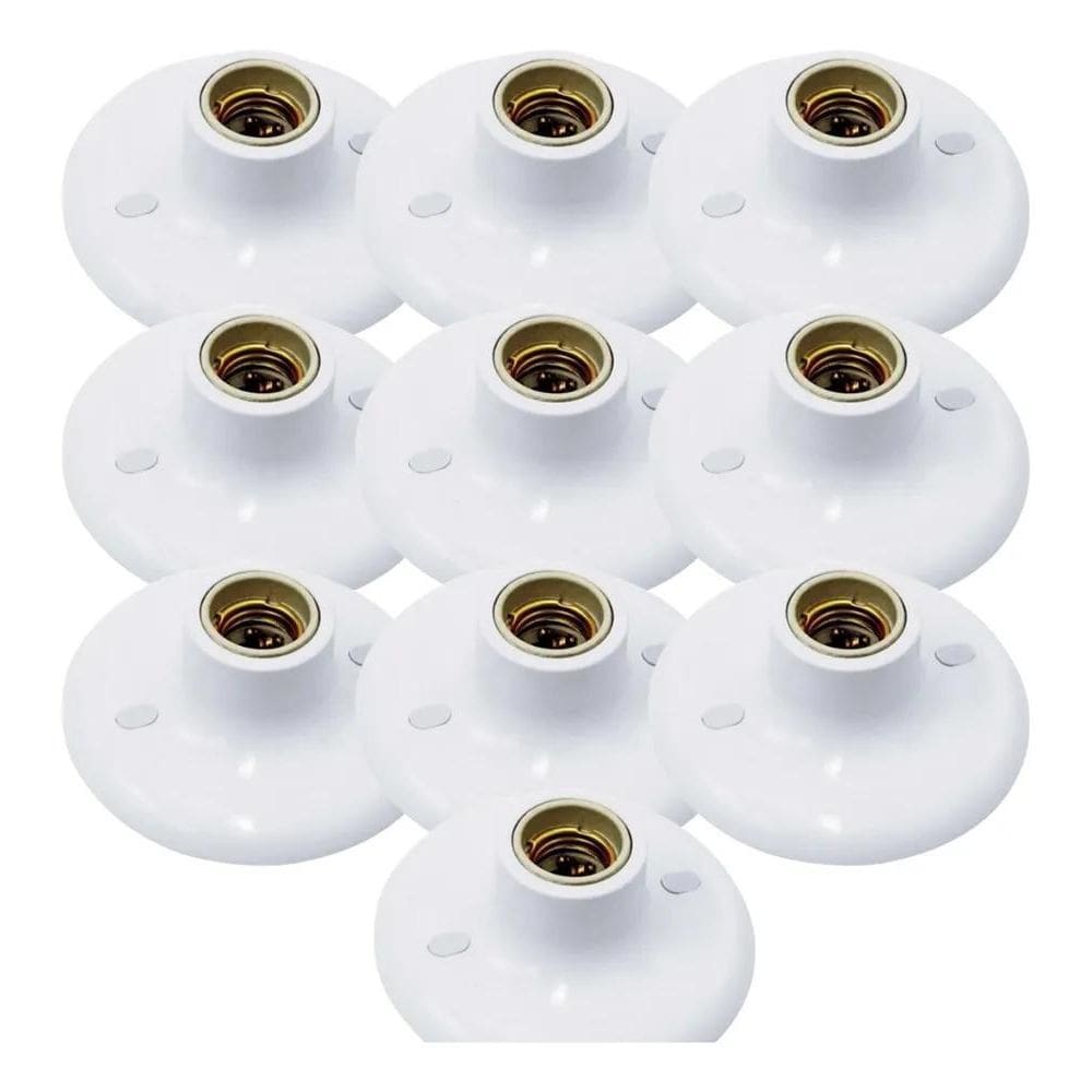 2X Kit 10 Plafon Simples Suporte Lâmpadas Bocal Cerâmico E27