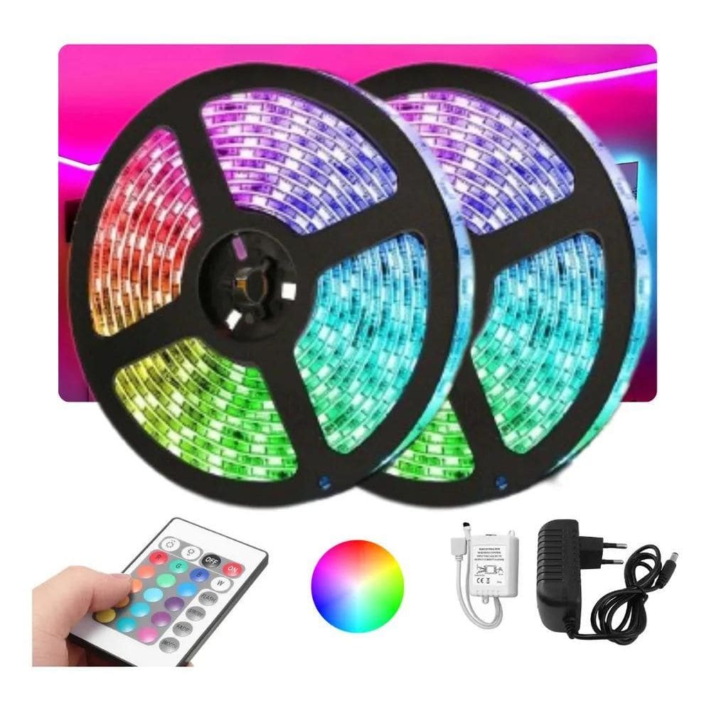 2X Fita Led 10M Colorida Rgb 3528 Piscina Sanca Fachada + Fo