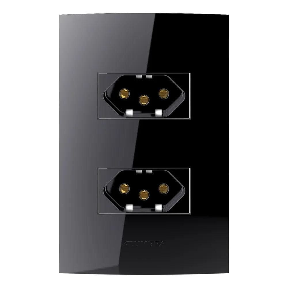 2X Conjunto Tomada Dupla 20A 2P+T 4X2 Preto Black Piano Alum
