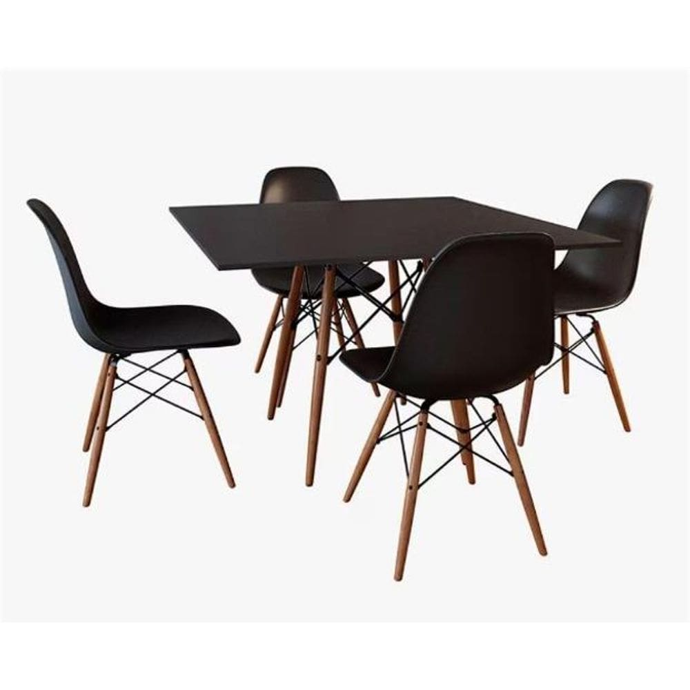Conjunto De Mesa De Jantar Eames Eiffel Quadrada 90Cm Tampo