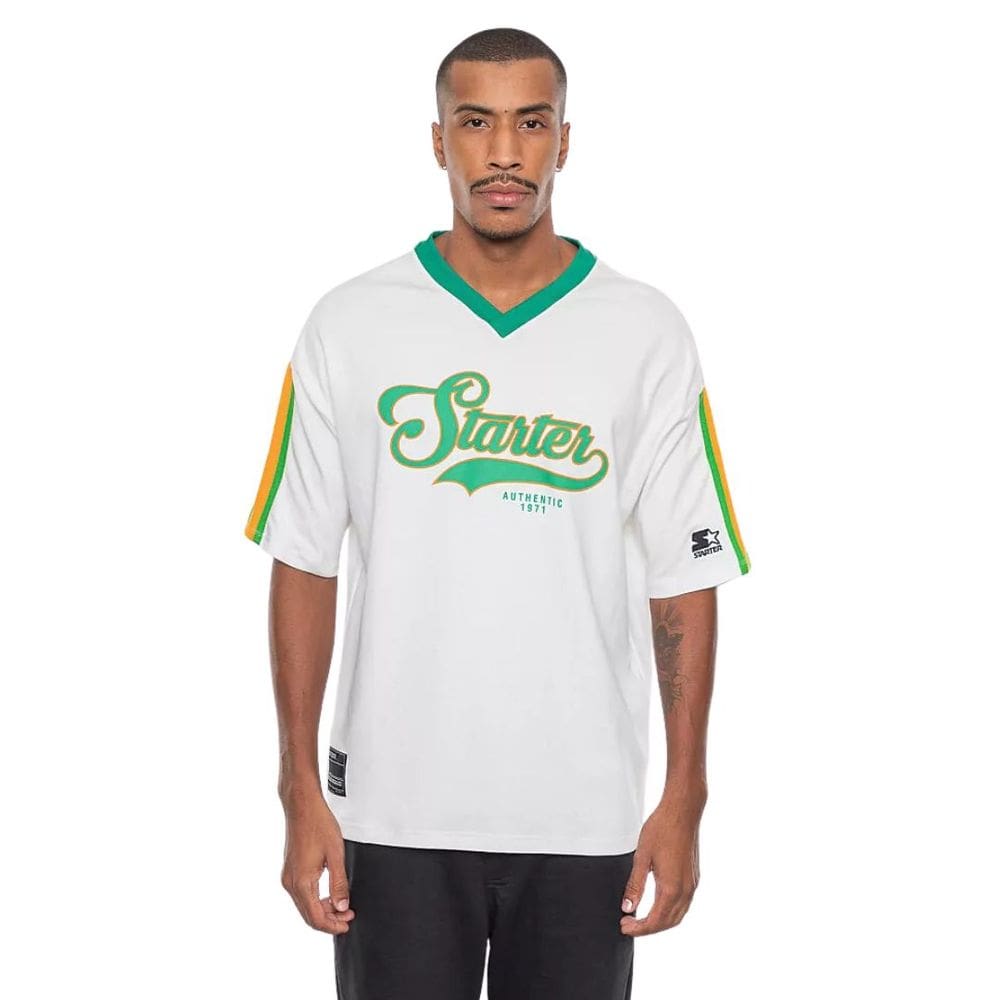 Camiseta Oversized Starter autêntico Gola V Edição Especial Branca