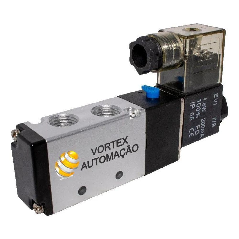 Válvula Pneumática Solenoide 5/2 Vias Retorno Mola 1/4 220V
