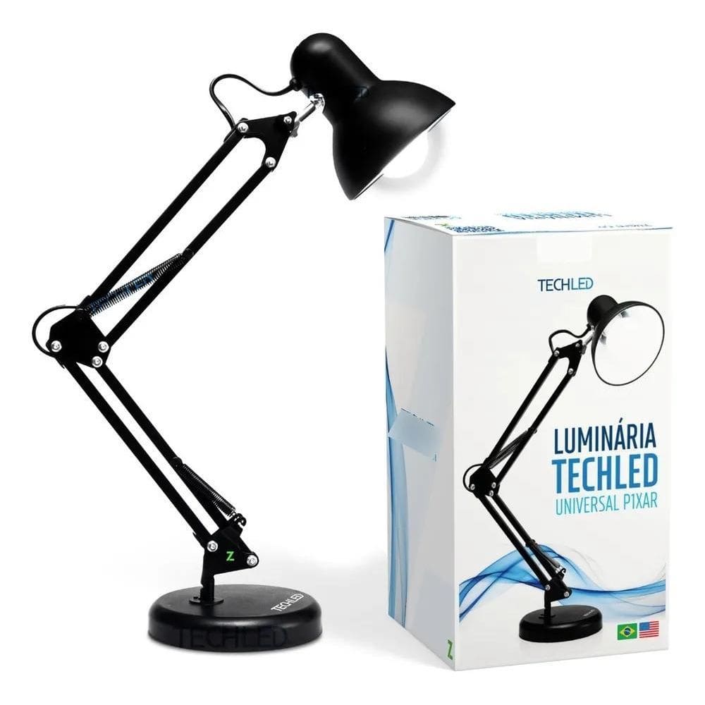 2X Luminaria De Mesa Abajur Techled Articulavel Home Office