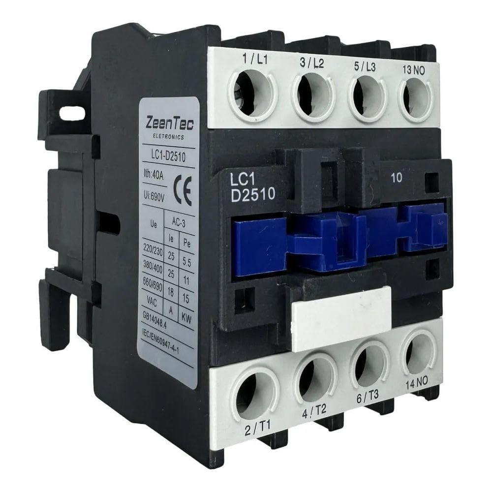 Chave Contatora Tripolar 25A 220V 7,5Cv/15Cv 3P+1 Na Zeentec