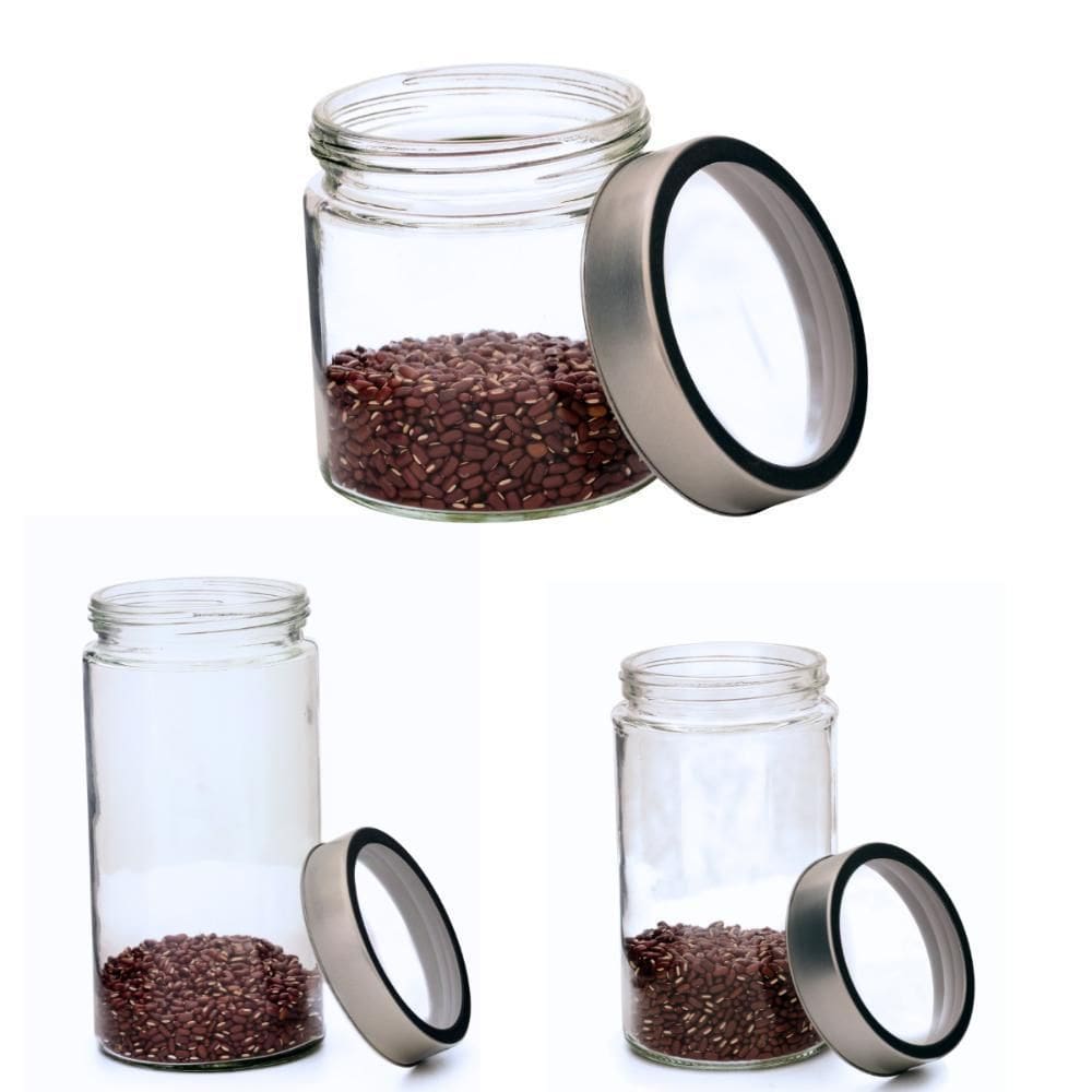 Kit 3 Potes Com Tampa Clean De Vidro 750Ml, 1L, 1,5L